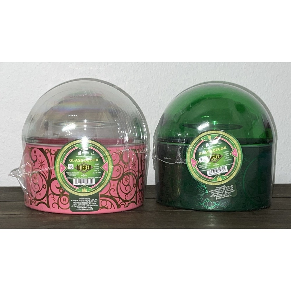 Wicked Movie Elphaba & Glinda Glass Decor Green and Pink Set of 2 New Sealed
